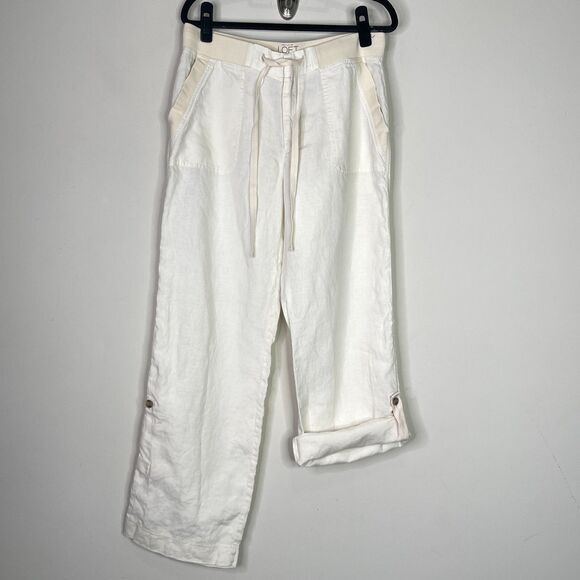 LOFT Lounge Linen Roll Hem Wide Leg Pants Women's Size 8 - Picture 8 of 8
